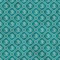 Teal and White Aum Hindu Symbol Tile Pattern Repeat Background