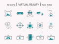 Teal And White Illustration Of Virtual Reality 15 Icon Set On Pale Pink