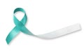 Teal and white ribbon isolated on white background for raising awareness on Cervical Cancer