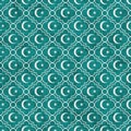 Teal and White Star and Crescent Symbol Tile Pattern Repeat Back