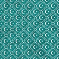 Teal and White Star and Crescent Symbol Tile Pattern Repeat Back