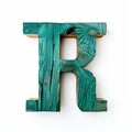 Teal Wood Letter R: Textural Surrealism In Realist Detail