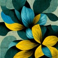 Teal and yellow abstract flower Illustration for prints, wall art, cover and invitation Royalty Free Stock Photo