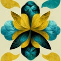 Teal and yellow abstract flower Illustration for prints, wall art Royalty Free Stock Photo