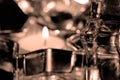Tealights on the table and candles Royalty Free Stock Photo