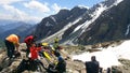 Team of alpinists at climbing expedition in a mountain to Mont Blanc