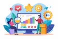 A team analyzes product rankings and customer ratings using visual data representation on a computer, Ranking and rating, Product Royalty Free Stock Photo