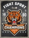 Team animals poster. Wild sport mascot shield on placard vector animal design template