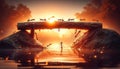 team of ants constructing a bridge over water