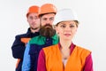 Team of architects, builders with calm faces, isolated white background. Royalty Free Stock Photo