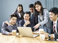 Asian corporate people reviewing business results