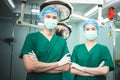 A team of Asian doctors, male and female surgeons Standing in the operating room