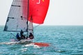 Team athletes participating in the sailing competition - regatta , held in Odessa Ukraine. SB20 - olympic class