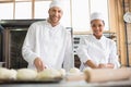 Team of bakers preparing dough Royalty Free Stock Photo