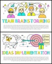 Team Brainstorming Posters Set Vector Illustration