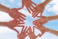 Team or brotherhood concept, group of people putting hands together Royalty Free Stock Photo