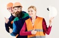 Team of builders ready to work, show thumbs up gesture, Royalty Free Stock Photo