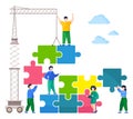 Team building concept, joint teamwork in the company. People working together with puzzle blocks Royalty Free Stock Photo