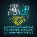 Team building event neon light concept icon. Corporate collaboration activities idea. Teamwork and successful Royalty Free Stock Photo