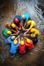 Team-building outings or events, many hands clasped together Royalty Free Stock Photo