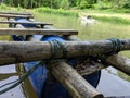 A team building raft on a lake