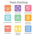 Team Building, Teamwork, and Connectivity Icon Set with Stick Figures and Intersections Royalty Free Stock Photo