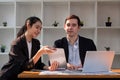 Team business of diverse partners business woman discussing project on laptop and tablet in office. Two colleagues of Royalty Free Stock Photo