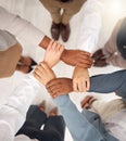 Team, business people and holding hands for work community, support and teamwork. Team building, diversity and group Royalty Free Stock Photo