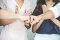 Team of business people negotiating an agreement closing the deal with put fists, Congratulations and Confirmation Royalty Free Stock Photo