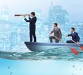 Team of businessmen in teamwork concept with boat Royalty Free Stock Photo