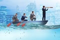 The team of businessmen in teamwork concept with boat Royalty Free Stock Photo