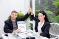 Team businesspeople hi five touching hand man and woman with smiling meeting for celebration at office