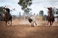 Team Calf Roping At A Country Rodeo