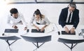 Team, call center and customer support agents from above working on a sales strategy in the office. Crm, contact us and Royalty Free Stock Photo