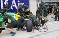 Team Caterham-Renault doing practice of changing tyres & refueling