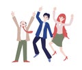 Team celebrates success. Successful working colleagues with prize. Business teamwork group employee of happy people, jumping, Royalty Free Stock Photo