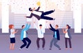 Team celebrates victory. Employees throw colleague up celebrating event. Successful manager with corporate business Royalty Free Stock Photo