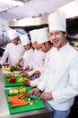 Team of chefs chopping vegetables Royalty Free Stock Photo