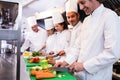 Team of chefs chopping vegetables Royalty Free Stock Photo