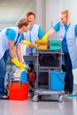 Team of cleaning ladies working