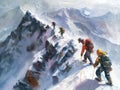 Mountain Climbers on Snowy Ridge Royalty Free Stock Photo