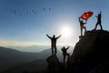 Team of climbers on mountain summit