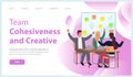 Team cohesiveness and creative website template. Successful business cooperation creative innovation