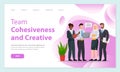 Team cohesiveness and creative website. Teamwork and collective work for the result landing page