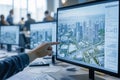 Team collaborates on sustainable urban masterplan using digital blueprints and modeling software