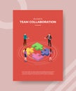 team collaboration concept people around puzzle for template of banner and flyer for printing magazine cover and poster with