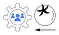 Team Collaboration Concept with Gear and People Icon, Workflow Symbol with Process Direction Arrow Royalty Free Stock Photo