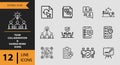 12 Team Collaboration and Shared Work Icons outline icon set. team workflow shared workspace outline icons Royalty Free Stock Photo