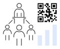Team Collaboration and Barcode Technology Concept with Hierarchy and Statistics Icons Royalty Free Stock Photo