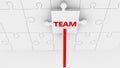 Team concept in red on white puzzle piece Royalty Free Stock Photo